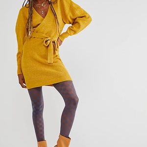 Free People Sienna Sweater Dress size XS NWT Mustard Yellow